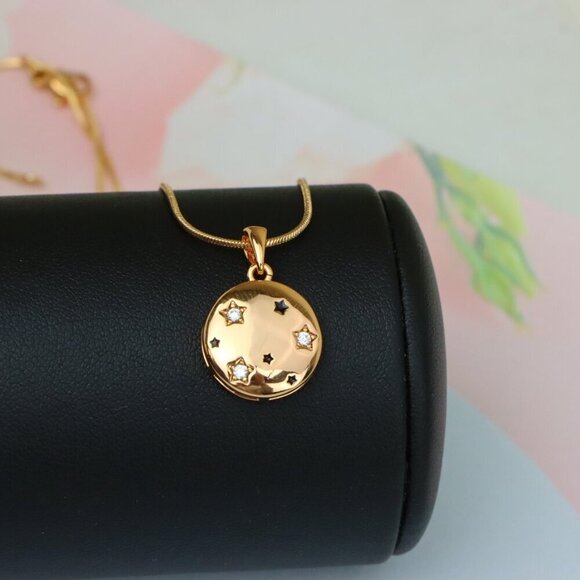 "Celestial Starry Moon Rose Gold Pendant Round Charm, XPPT1598 - Picture 3 of 13